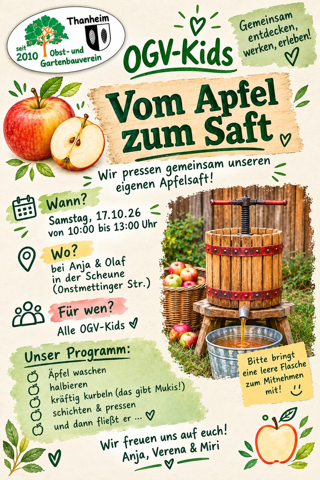 Vom Apfel zum Saft – OGV-Kids Apfelsaft pressen Flyer